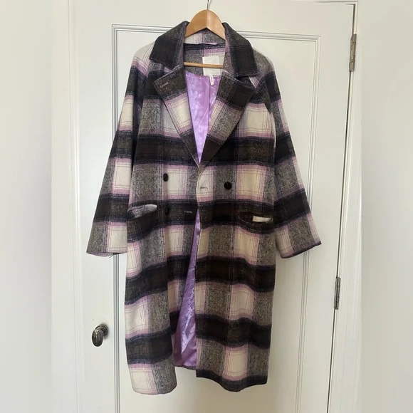 Avec Les Filles Plaid Purple Relaxed Walker Coat - Picture 1 of 7